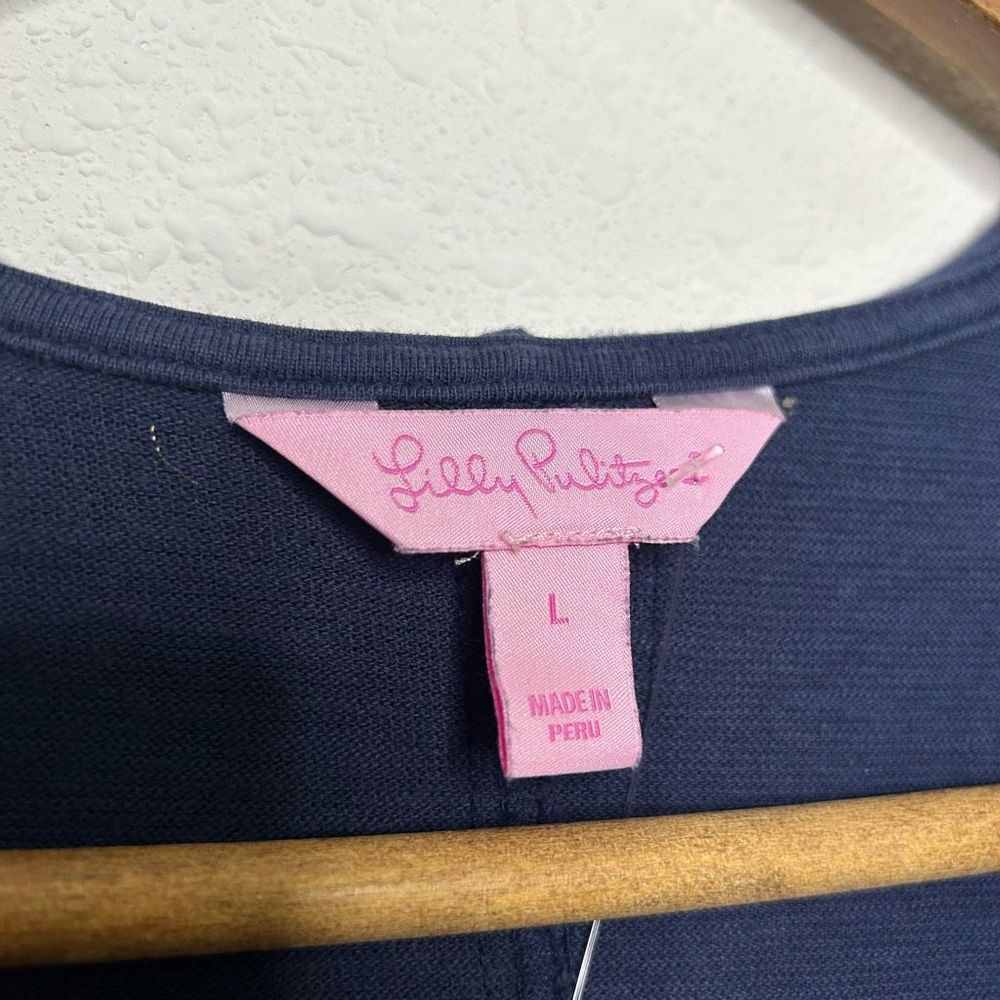 Lilly Pulitzer Women’s Navy Blue Embroidered V Neck Pullover Dress Hoodie Size L - Picture 5 of 13